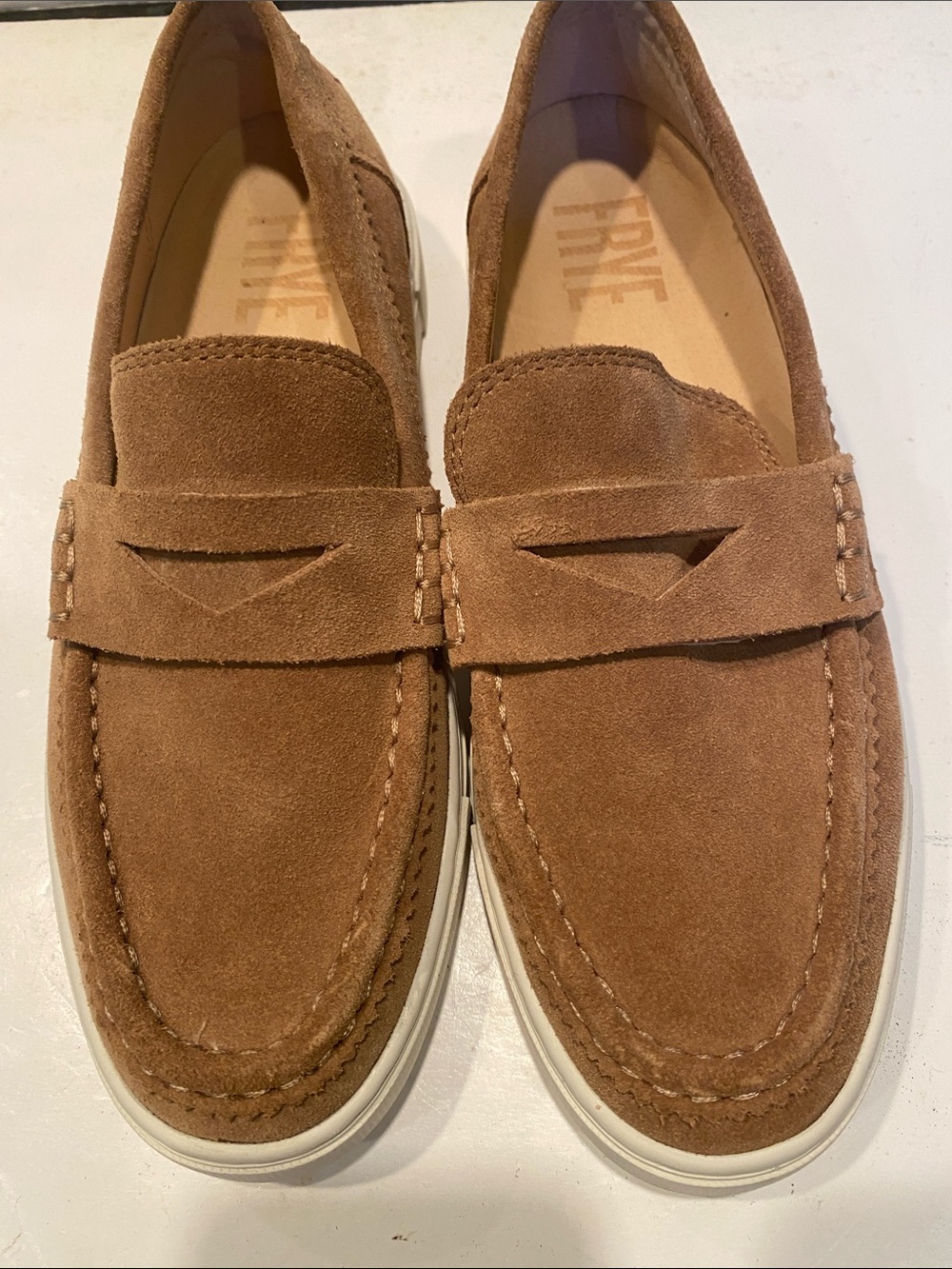 NWOT FRYE Light Brown Suede “Almo” Penny Loafers